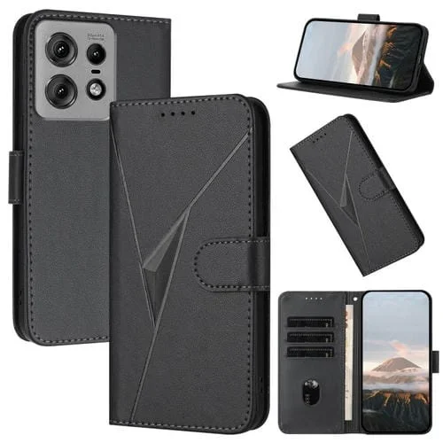 Funda de Cuero Motorola Edge 50 Pro con Cierre de Hebilla y Diseño Triangular (Negra)