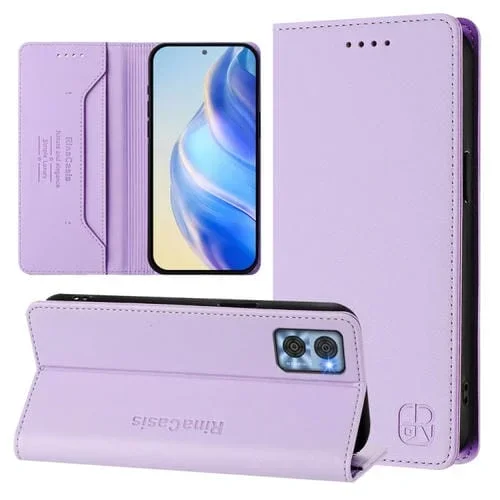 Funda de Cuero Motorola Moto E22 / Moto E22I Rc01 Doble Pliegue Succión Magnética (Morado Claro)