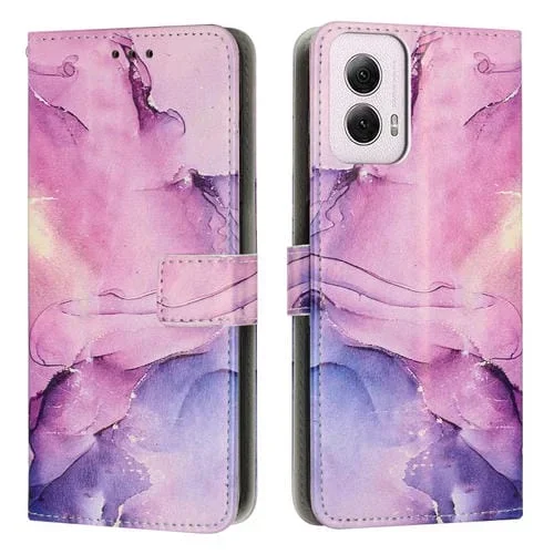 Funda de Cuero Motorola Moto G Power 5G 2024 con Patrón Mármol Pintado (Morado)