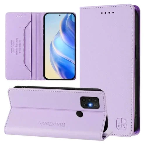 Funda de Cuero Motorola Moto G30/G20/G10 Rc01 con Doble Pliegue y Succión Magnética (Morado Claro)