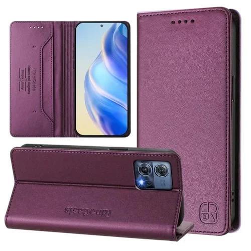 Funda de Cuero Motorola Moto S30 Pro Edge 30 Fusion Rc01 Doble Pliegue Succión Magnética (Violeta)