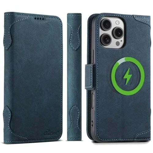 Funda de Cuero Multifuncional con Tapa Horizontal y Función Magsafe para iPhone 16 Pro Suteni J07 (Azul)