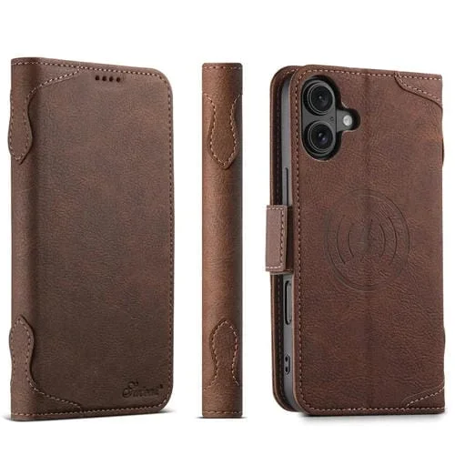 Funda de Cuero Multifuncional Suteni J07 con Tapa Horizontal y Función Magsafe para iPhone 16 Plus (Marrón)