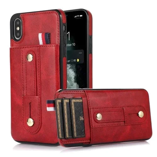 Funda de Cuero Muñequera Kickstand para iPhone X / Xs (Rojo)
