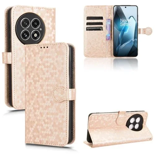 Funda de Cuero OnePlus 13 5G Textura de Puntos Panal (Dorada)