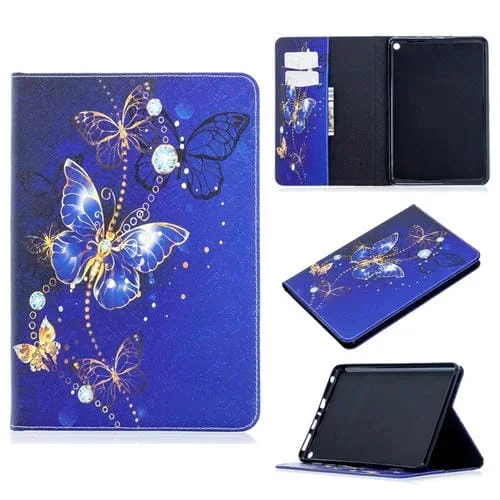 Funda de Cuero para Amazon Kindle Fire HD8 (2020) con Soporte, Ranuras y Billetera (Mariposa Dorada)