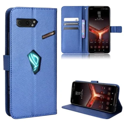 Funda de Cuero para Asus Rog Phone II ZS660KL con Textura Diamond (Azul)