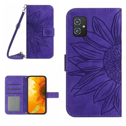 Funda de Cuero para Asus Zenfone 8 Zs590Ks con Tapa y Cordón Skin Feel Sun Flower (Púrpura Oscuro)