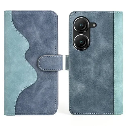 Funda de Cuero para Asus Zenfone 9 con Costura Horizontal Flip (Azul)