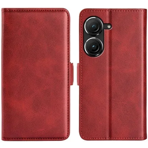 Funda de Cuero para Asus Zenfone 9 con Tapa Horizontal y Hebilla Magnética Doble Cara (Rojo)