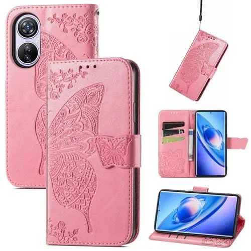 Funda de Cuero para BlackView A200 Pro Butterfly Love Flower en Relieve (Rosa)