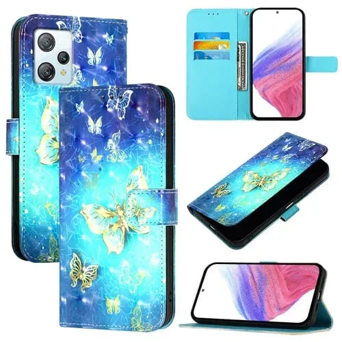Funda de Cuero para BlackView A53 con Tapa Horizontal y Pintura 3D (Mariposa Dorada)
