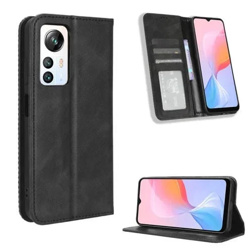 Funda de Cuero para BlackView A85 con Hebilla Magnética y Textura Retro (Negro)