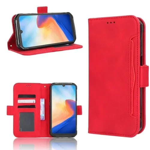 Funda de Cuero para BlackView Bv7200 con Textura Becerro y Ranuras para Tarjetas (Rojo)