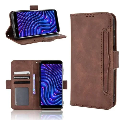 Funda de Cuero para Blu C5 Max 2022 con Textura Skin Feel y Ranuras para Tarjetas (Marrón)