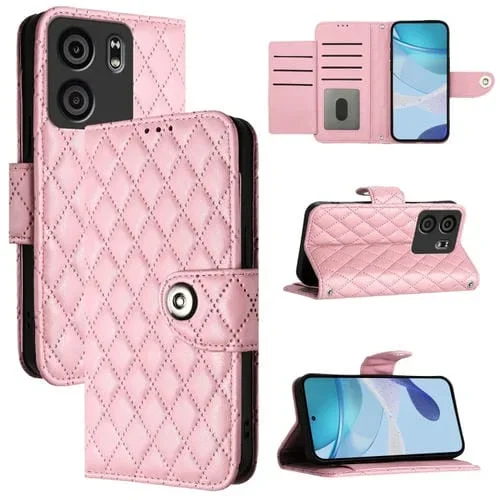 Funda de Cuero para Blu View 5 con Tapa y Textura Rombal con Cordón (Rosa)