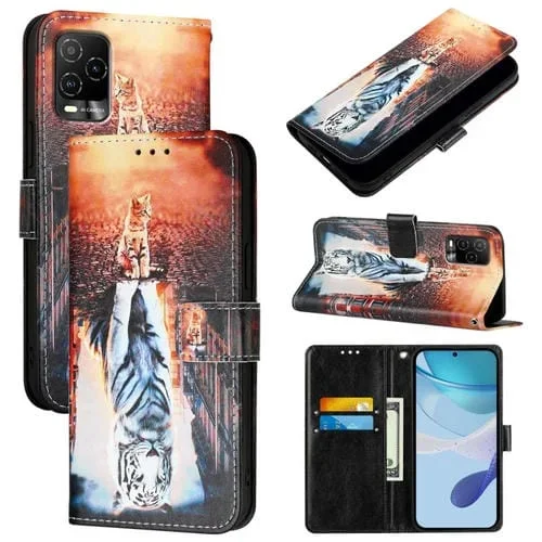 Funda De Cuero Para Blu View 5 Pro Diseño Dibujos Gatos Y Tigres