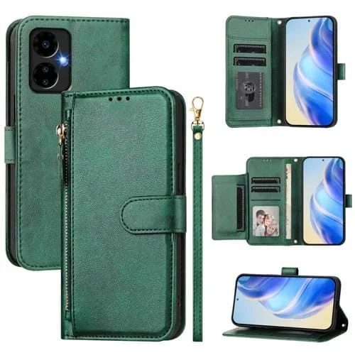Funda de Cuero para Boost Mobile Celero 5G (2024) y Celero 3 con Cremallera y Ranuras (Verde)