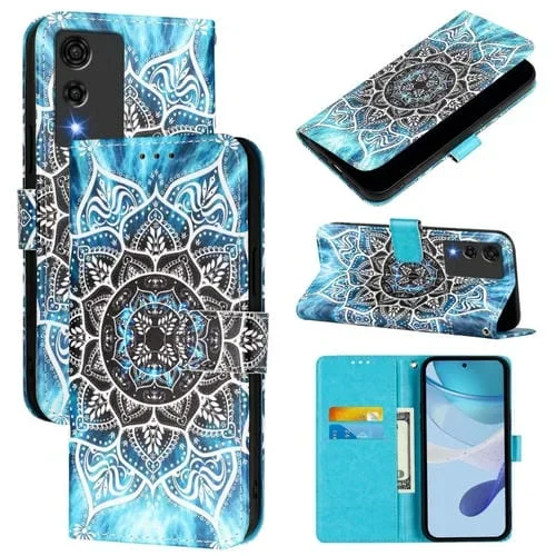 Funda de Cuero para Cubot A10 con Tejido Liso y Patrón Mandala Submarino (Colores)