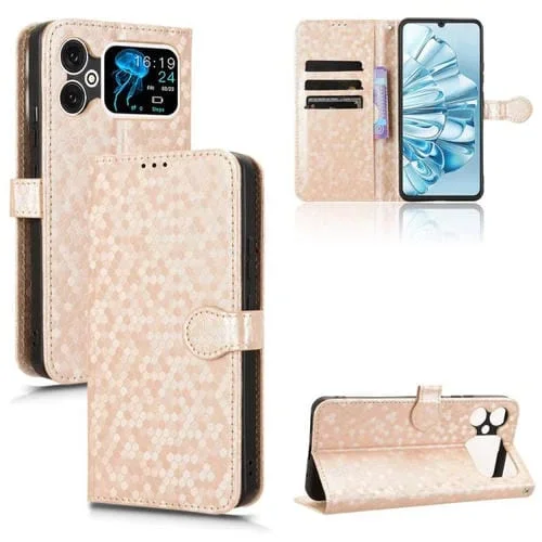 Funda de Cuero para Cubot A20 con Textura de Puntos en Forma de Panal (Dorada)