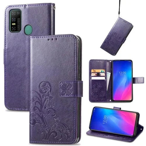 Funda de Cuero para Doogee N30 Four-Hoof Chasp con Hebilla en Relieve (Púrpura)