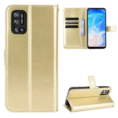 Funda de Cuero para Doogee N40 Pro Crazy Horse Textura Horizontal con Soporte, Ranuras y Cordón (Oro)