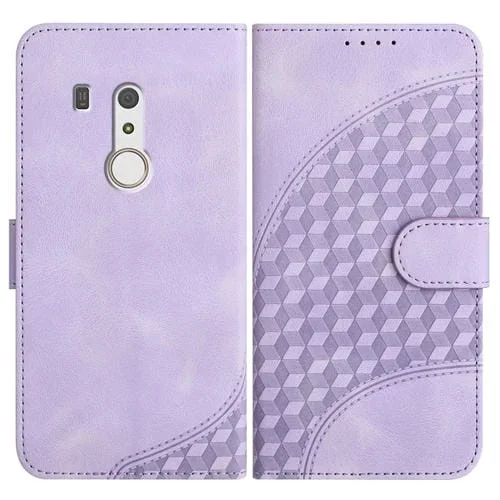 Funda de Cuero para Fujitsu Arrows Be3 Yx0060 con Relieve y Cabeza de Elefante con Cordón (Púrpura Claro)
