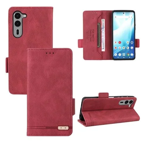 Funda de Cuero para Fujitsu Arrows F-51E We2 Plus con Cierre Magnético (Rojo)