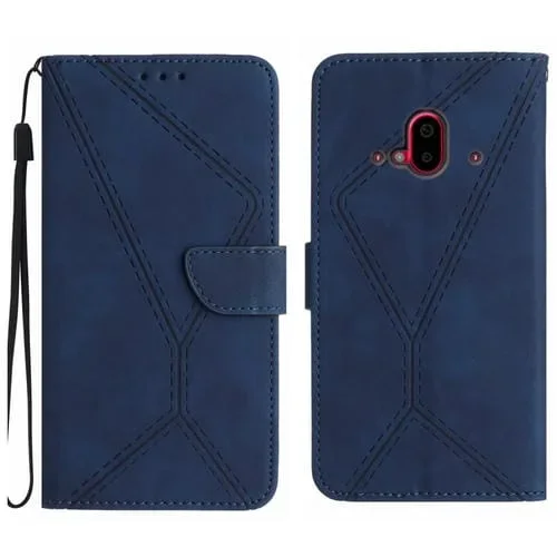 Funda de Cuero para Fujitsu Arrows F-52B con Costuras En Relieve (Azul)