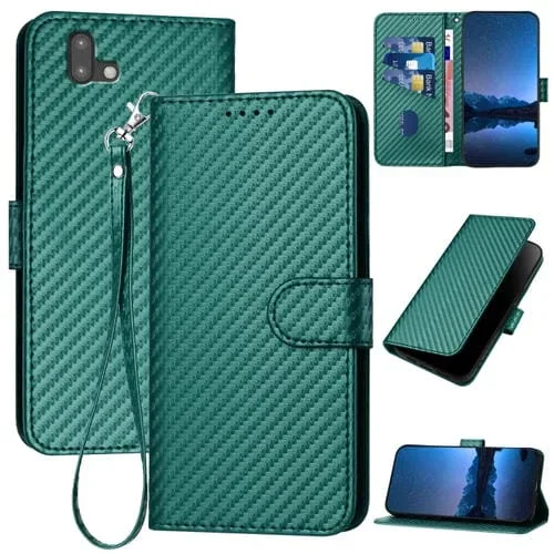 Funda de Cuero para Fujitsu Arrows U 801Fj Yx0070 con Hebilla de Fibra de Carbono y Cordón (Verde Oscuro)