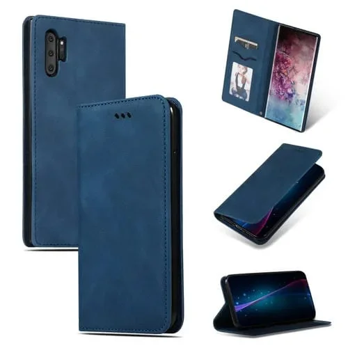 Funda de Cuero para Galaxy Note 10 Pro con Tapa Horizontal Magnética Retro Skin Feel Business (Azul Marino)