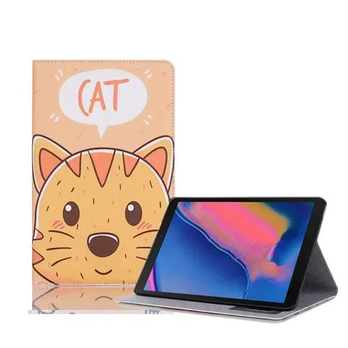 Funda de Cuero para Galaxy Tab A 8.0 (2019) con Tapa Horizontal, Ranuras para Tarjetas, Soporte, Billetera y Marco de Fotos (Cat)