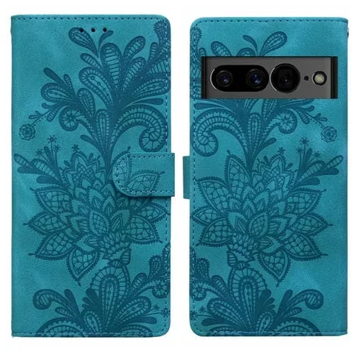 Funda de Cuero para Google Pixel 7 con Hebilla Magnética y Diseño Floral (Verde)