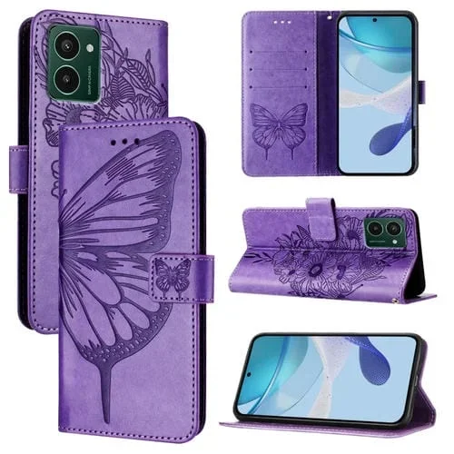 Funda de Cuero para Hmd Pulse Pro con Diseño de Mariposa en Relieve (Morado Claro)