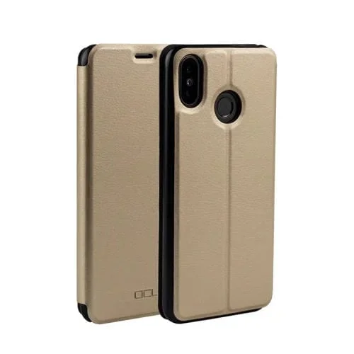 Funda de Cuero para Homtom C2 con Tapa Horizontal, Textura de Resorte y Soporte (Dorado)