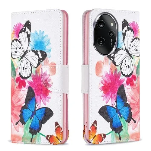 Funda de Cuero para Honor 100 Pro con Patrón de Mariposas y Colores