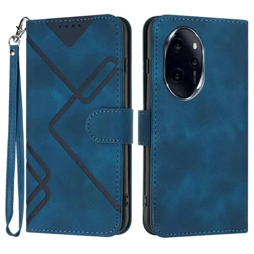 Funda de Cuero para Honor 100 Pro Line Pattern Skin Feel (Azul Real)