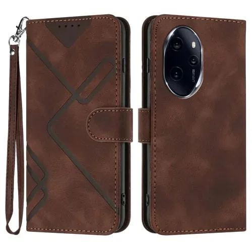 Funda de Cuero para Honor 100 Pro Line Pattern Skin Feel para Teléfono (Café)