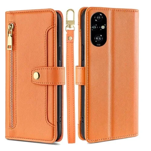 Funda de Cuero para Honor 200 Pro 5G con Cremallera y Diseño Cruzado (Naranja)