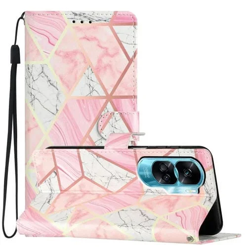 Funda de Cuero para Honor 90 Lite con Dibujo Coloreado (Mármol Rosa)