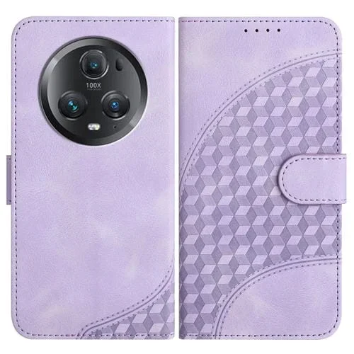 Funda de Cuero para Honor Magic5 Pro Yx0060 con Relieve y Cabeza de Elefante con Cordón (Púrpura Claro)