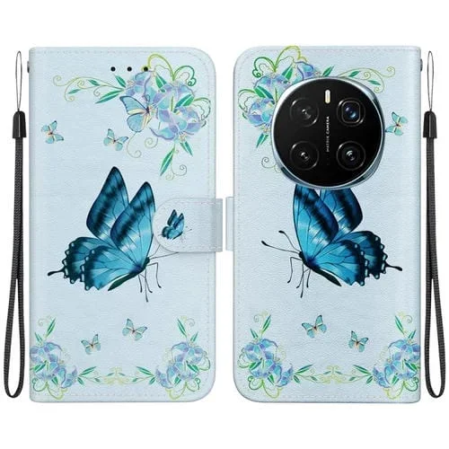 Funda de Cuero para Honor Magic7 Pro con Dibujo de Colores y Textura de Cristal (Pensamientos Azules)