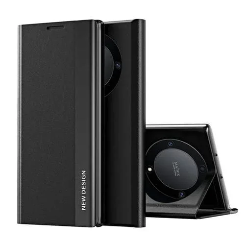 Funda de Cuero para Honor X50 con Adsorción Galvanizada Lateral (Negro)