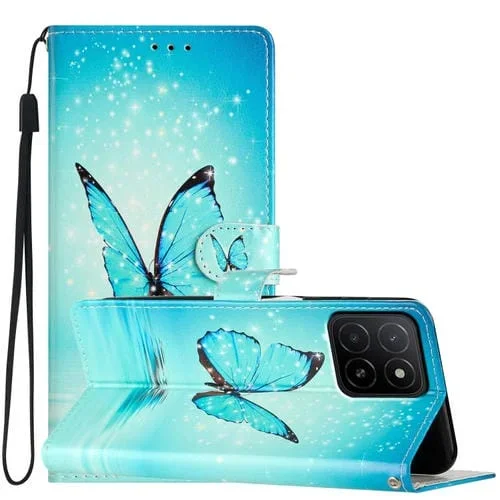 Funda de Cuero para Honor X5B 4G con Dibujo Mariposa Azul