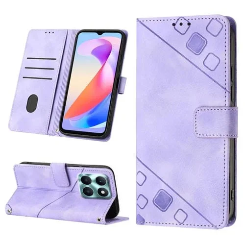 Funda de Cuero para Honor X6A con Relieve y Sensación de Piel (Púrpura Claro)