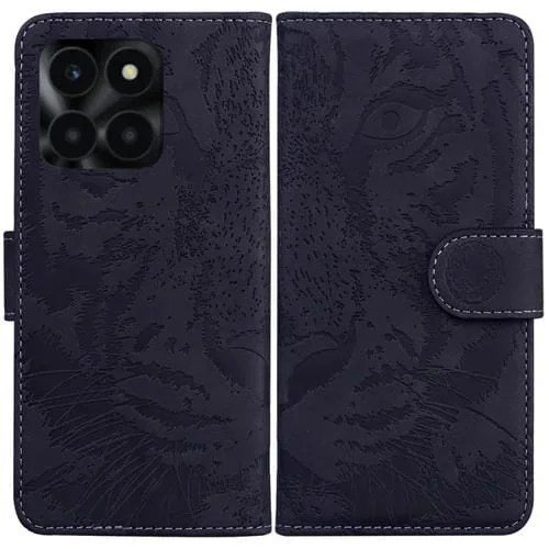 Funda de Cuero para Honor X6A con Tapa Tiger Embossed Pattern (Negro)