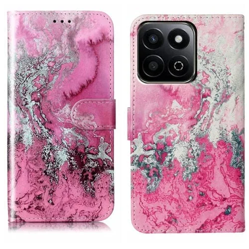 Funda de Cuero para Honor X7C 4G/200 con Patrón Mármol y Dibujo a Color (Agua de Mar Rosa)