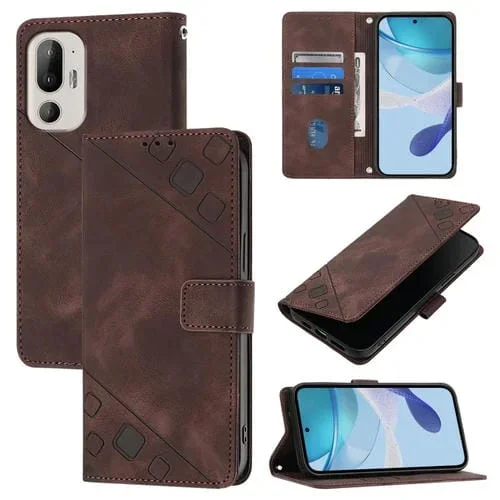 Funda de Cuero para HTC U24 Pro Skin Feel en Relieve (Marrón)