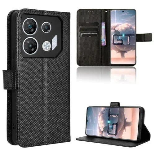 Funda de Cuero para Infinix Gt 10 Pro con Textura de Diamante (Negro)