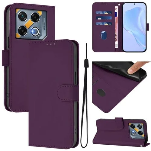 Funda de Cuero para Infinix GT 20 Pro 5G con Textura de Piel y Cordón (Violeta)